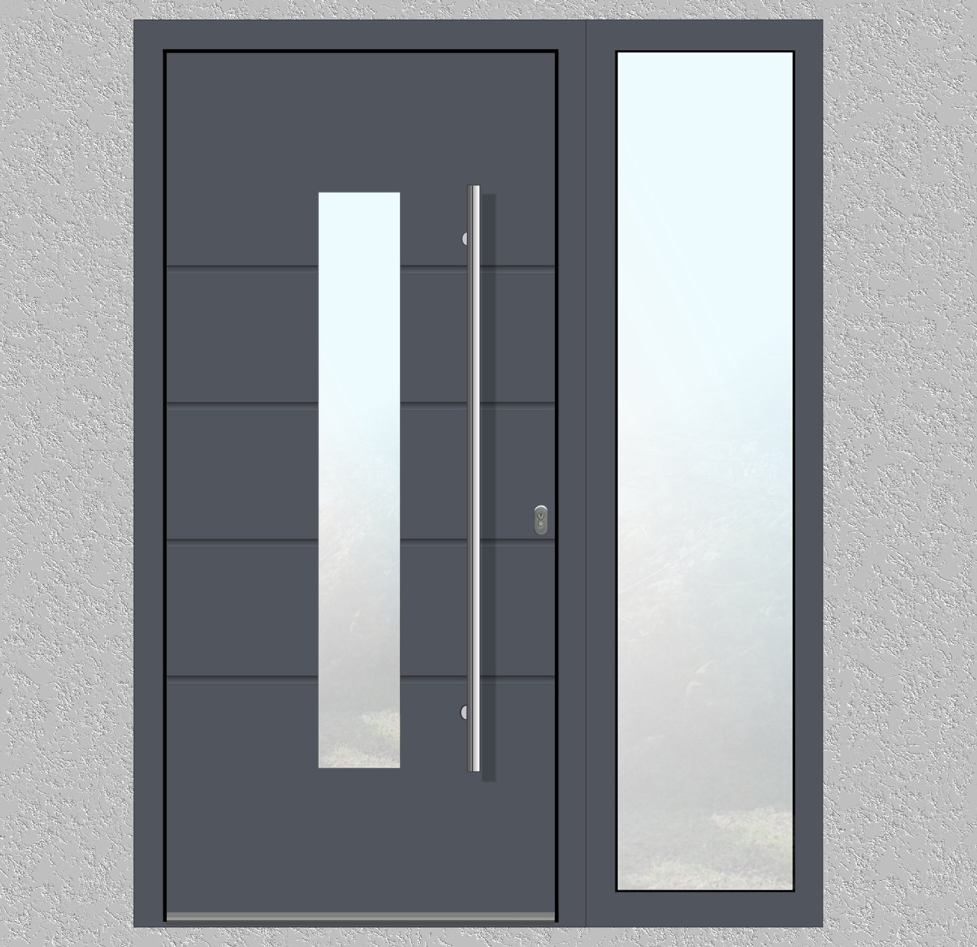 Usa de intrare COPLANARA 100% ALUMINIU Model GF040 + 1 Luminator lateral Sistem ALU110